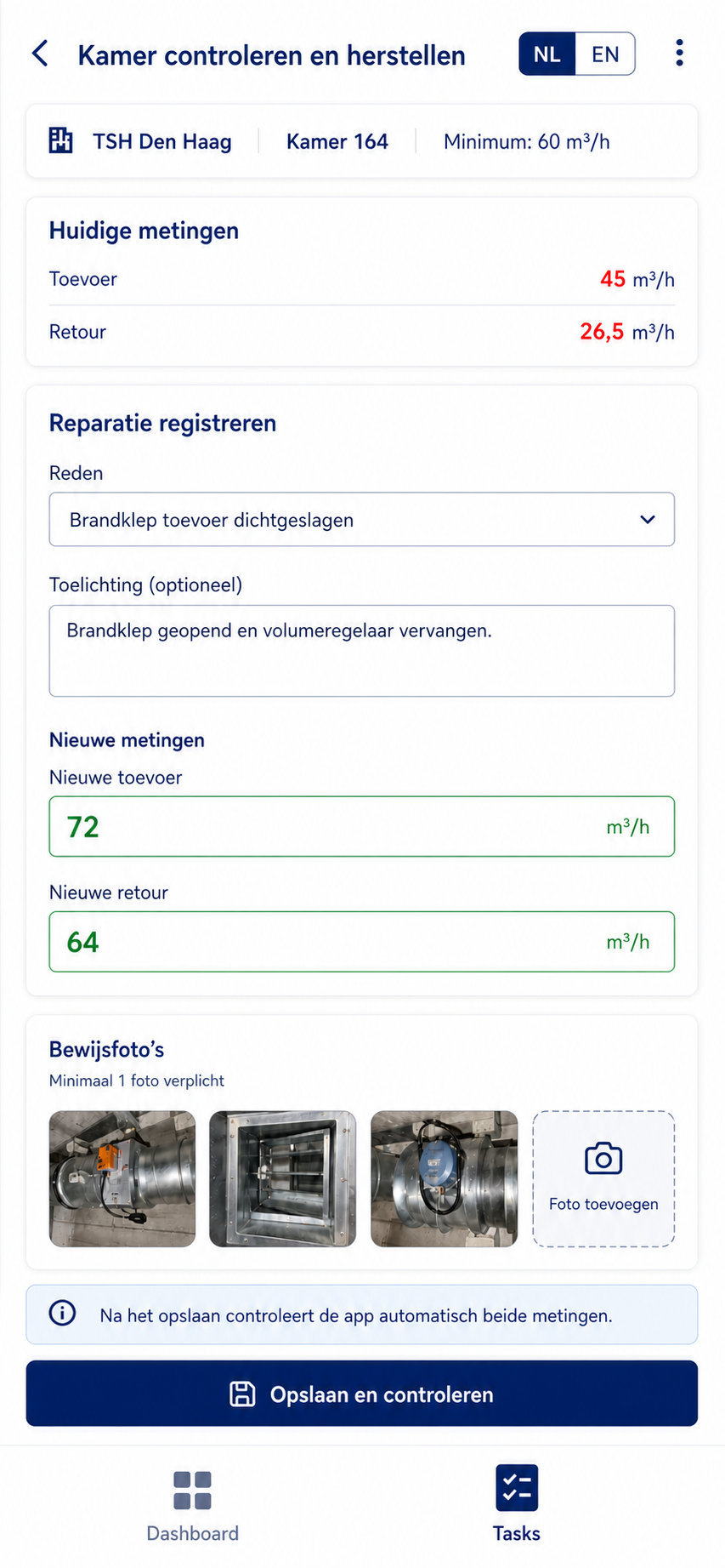 Mobiel scherm voor kamercontrole en herstelregistratie
