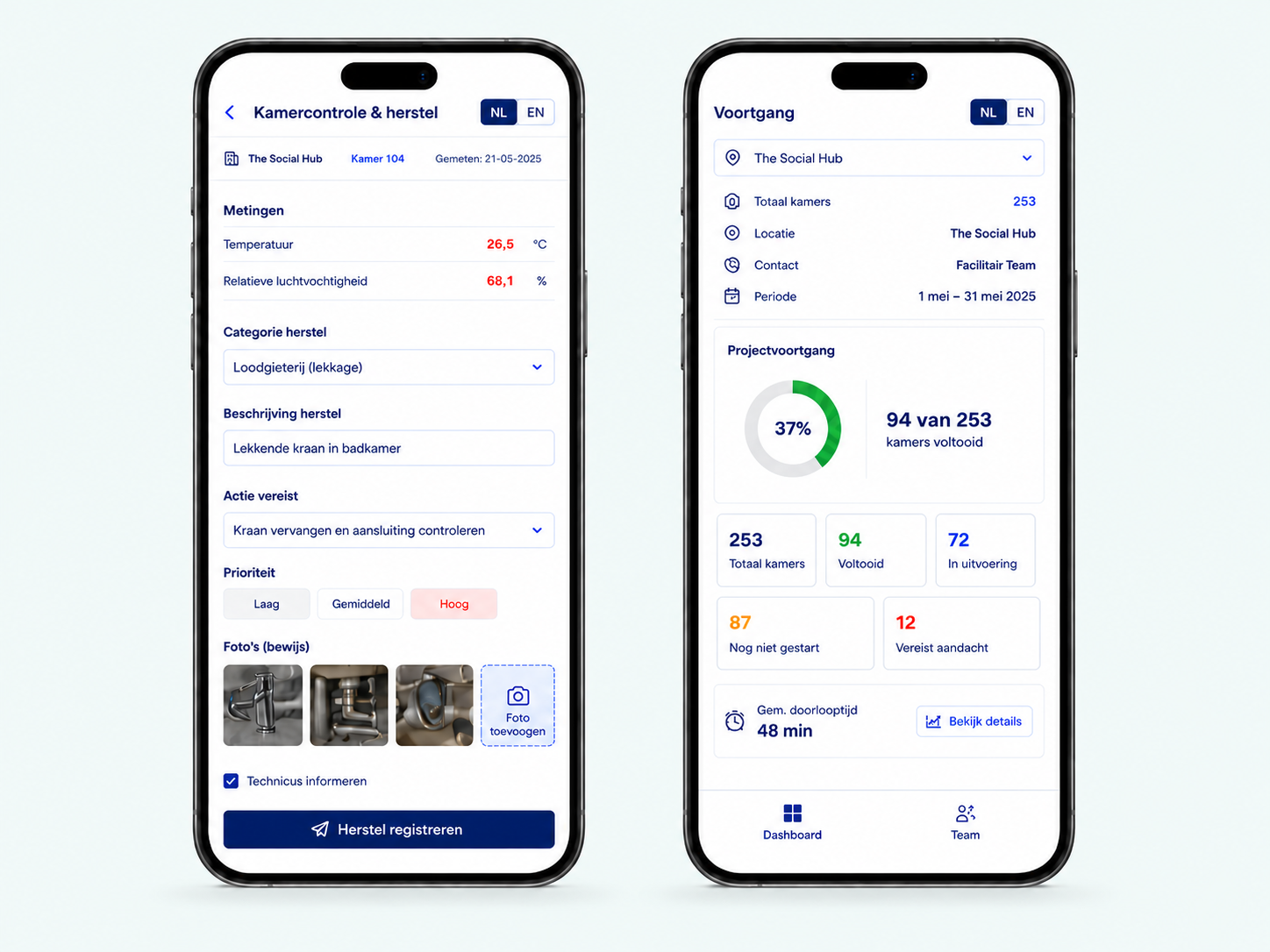 Mobiele mockups voor digitale kamercontroles en herstelregistratie